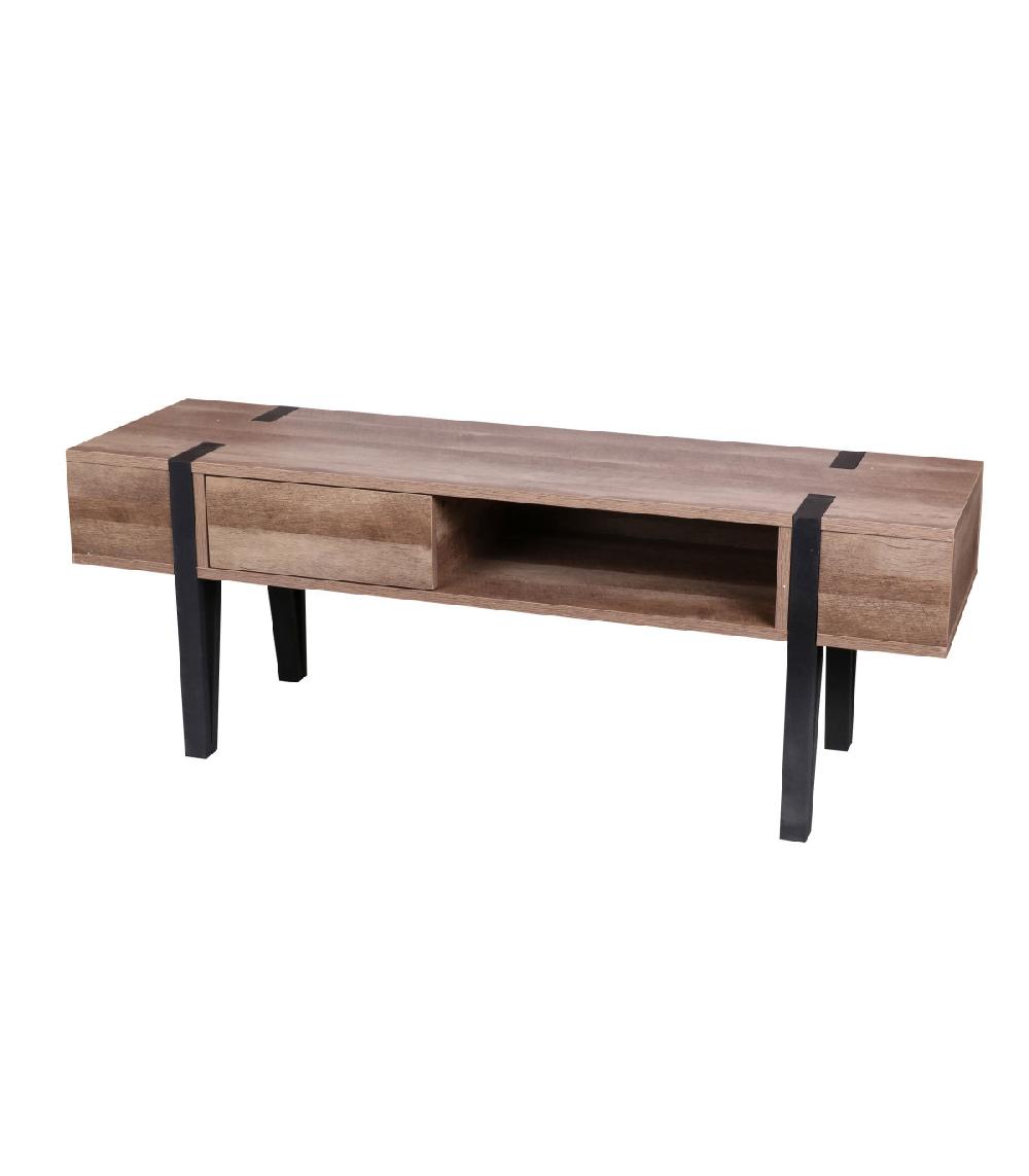 wadiga Meuble de Télévision Métal Noir et Bois - 140x40x50cm