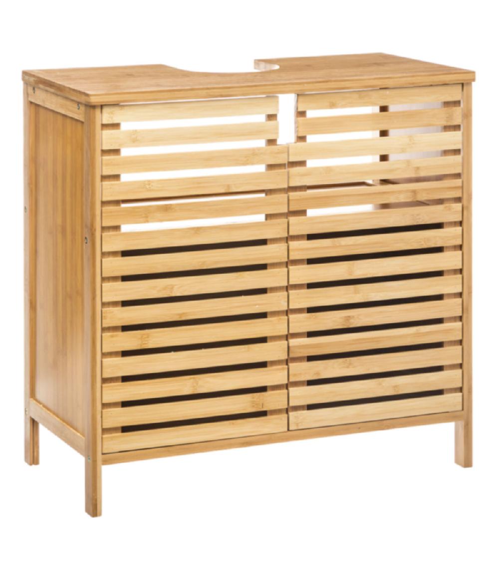 wadiga Meuble lavabo de salle de bain en bambou - 60.5x28x80.5cm