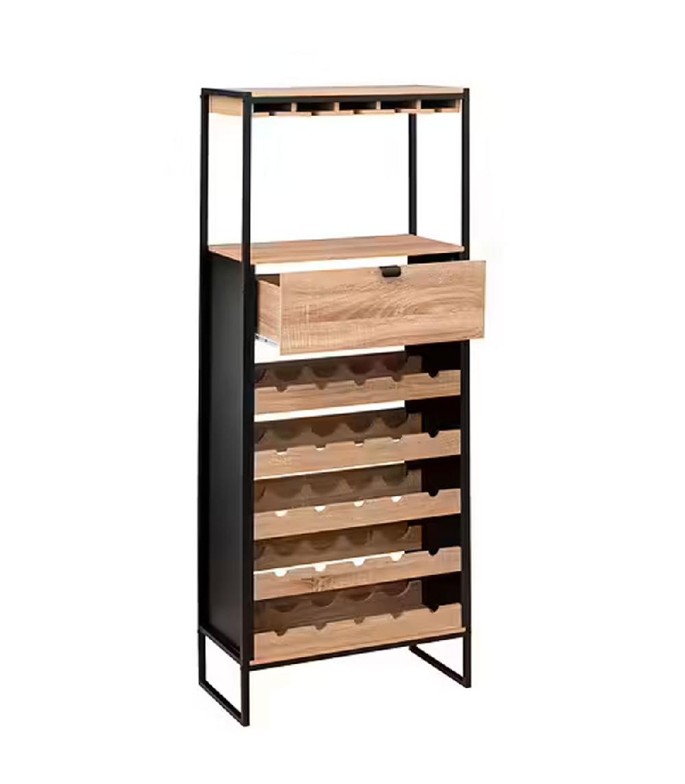 Wadiga Meuble Porte Bouteilles Bois Et Noir 25 Bouteilles 60x30x160cm