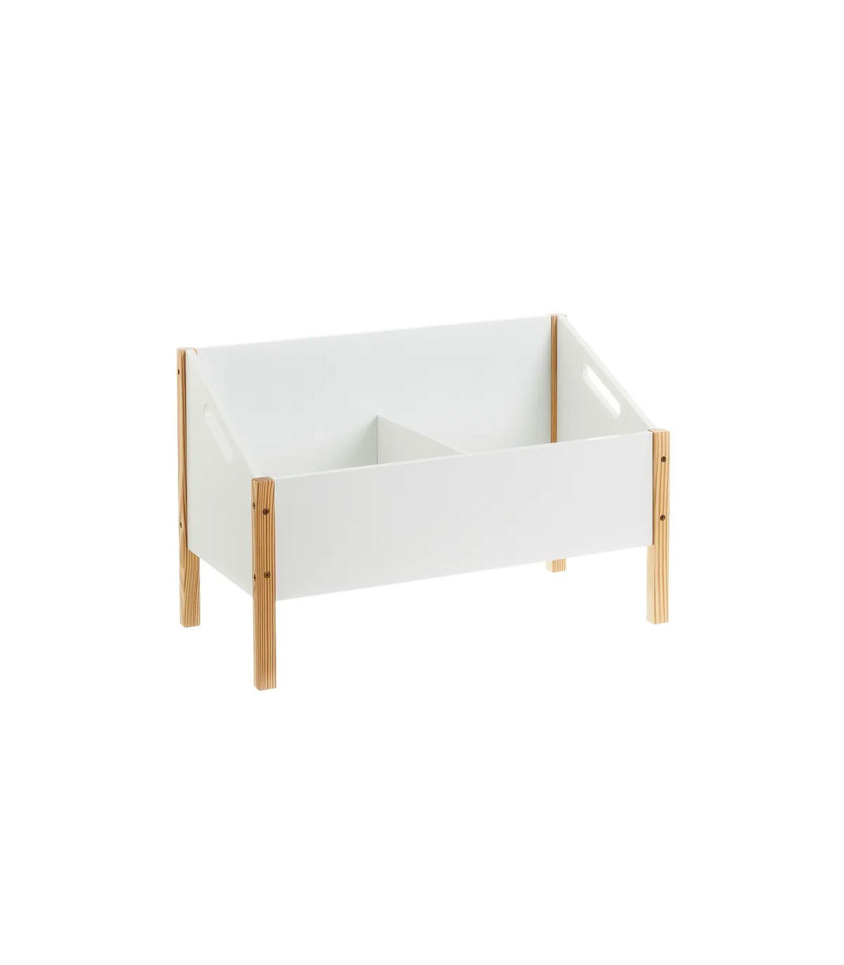 wadiga Meuble rangement jouets blanc et bois - 63x33x42cm