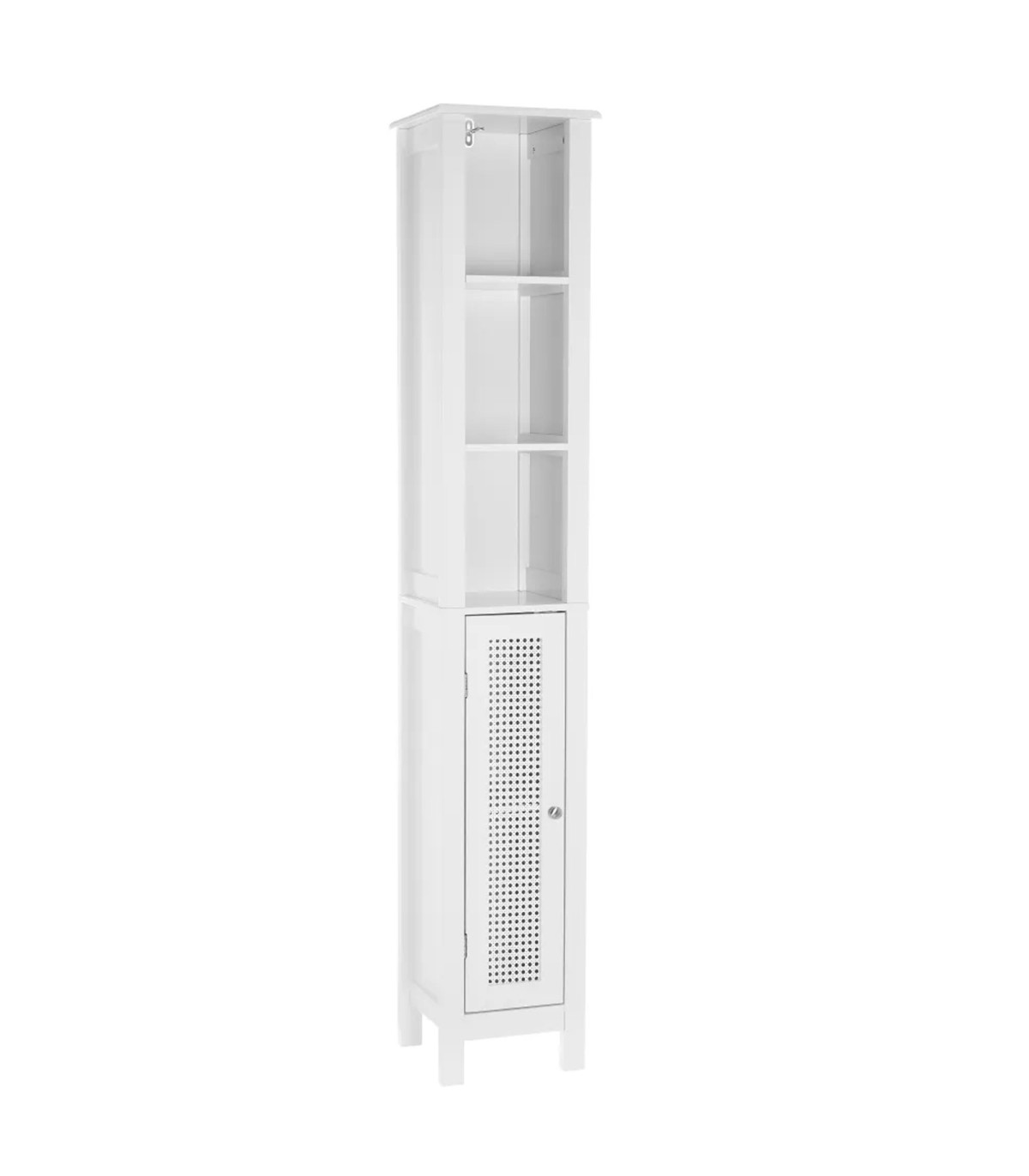 wadiga Meuble salle de bain colonne en bois blanc et porte cannage 30x28x170cm