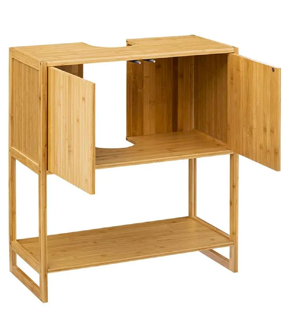 Wadiga Meuble Salle De Bain Sous Lavabo En Bambou 2 Portes 69.8x33.5x80.2cm