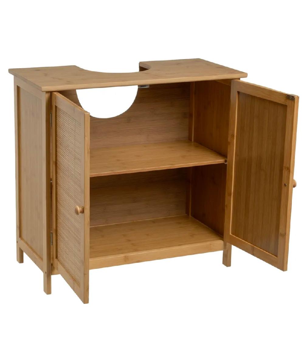 Wadiga Meuble Salle De Bain Sous Lavabo En Bambou 2 Portes 60x30x60cm
