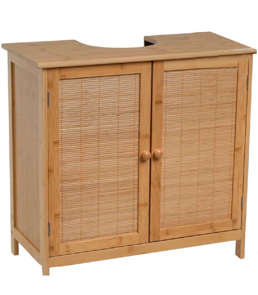 wadiga Meuble salle de bain sous lavabo en bambou 2 portes 60x30x60cm