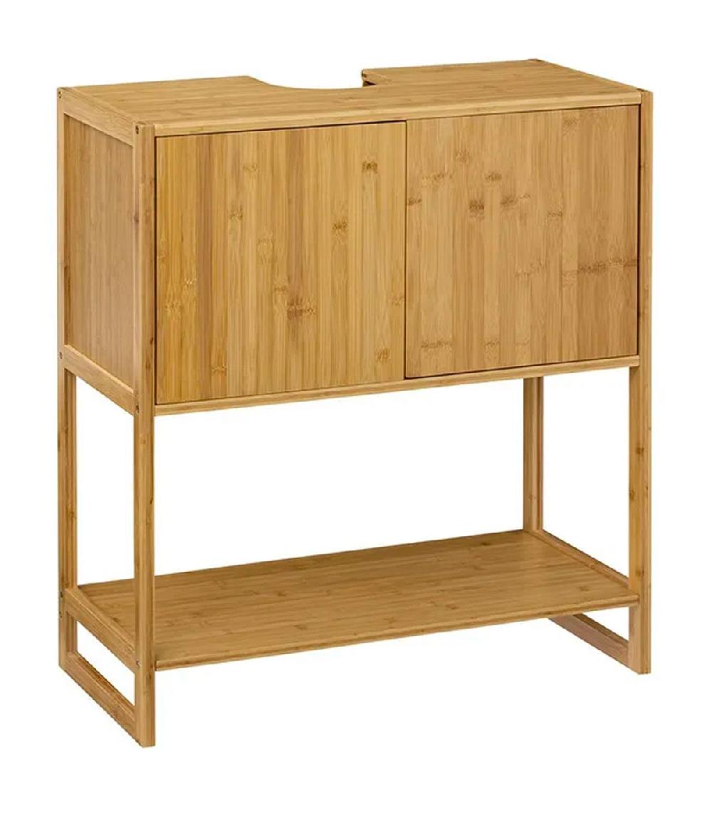 wadiga Meuble salle de bain sous lavabo en bambou 2 Portes 69.8x33.5x80.2cm