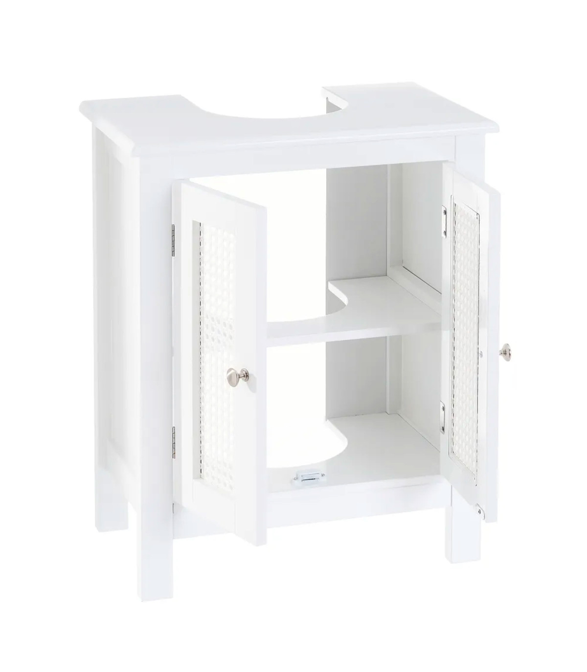 Wadiga Meuble Salle De Bain Sous Lavabo En Bois Blanc 2 Porte Cannage 48x30x60cm