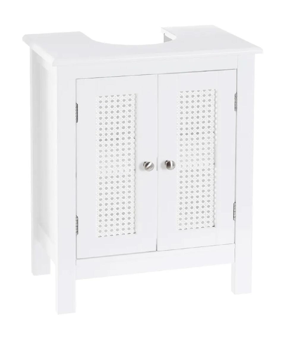 wadiga Meuble salle de bain sous lavabo en bois blanc 2 porte cannage 48x30x60cm