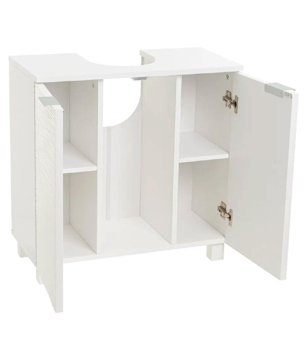 Wadiga Meuble Salle De Bain Sous Lavabo En Bois Blanc 2 Portes 60x30x60cm