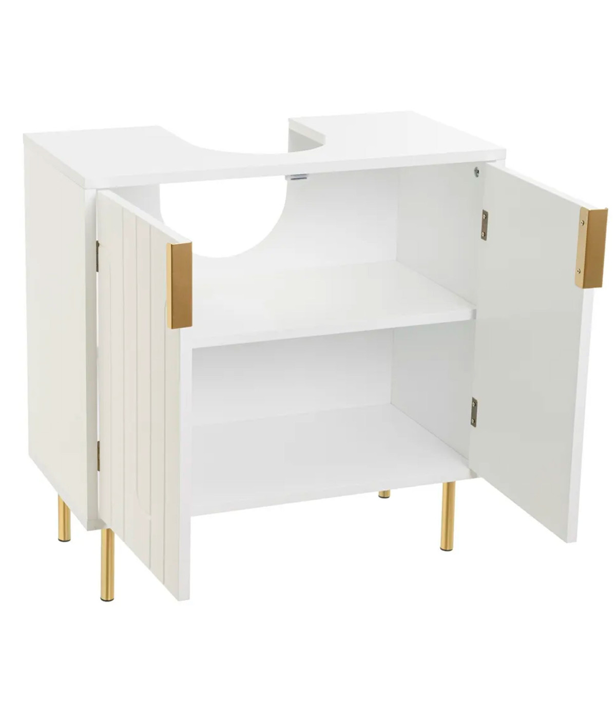 Wadiga Meuble Salle De Bain Sous Lavabo En Bois Blanc Et Métal Doré 60x30x60cm