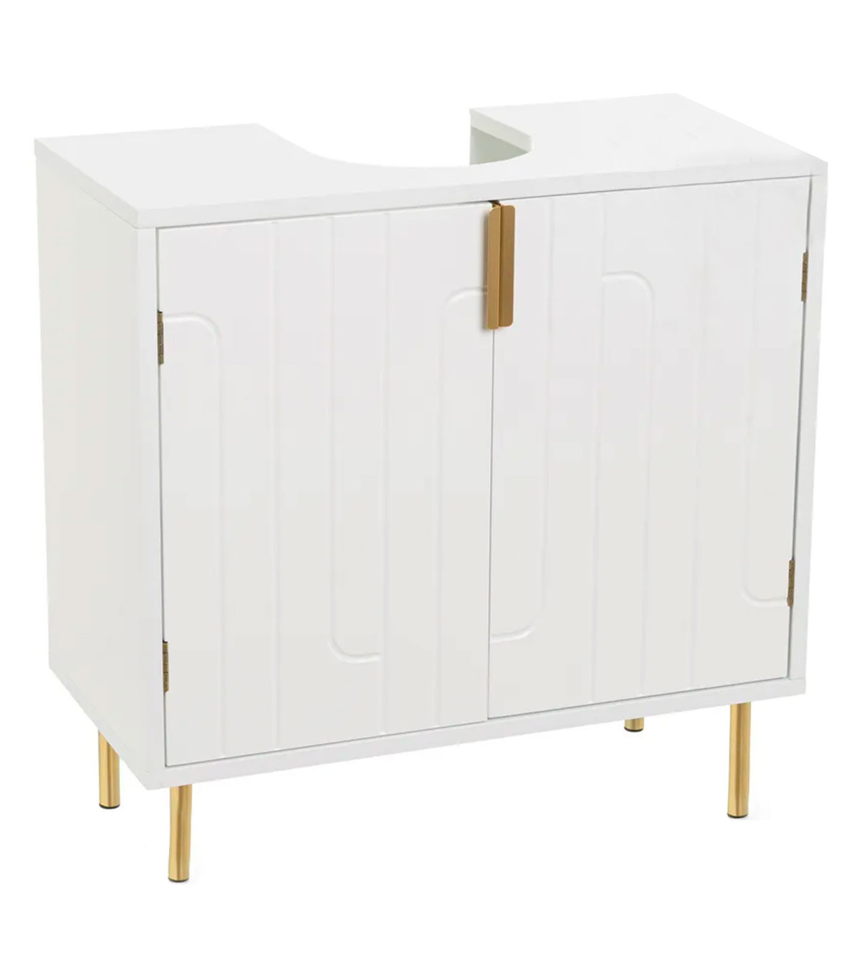 wadiga Meuble salle de bain sous lavabo en bois blanc et métal doré 60x30x60cm