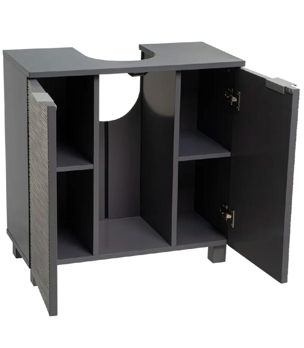 Wadiga Meuble Salle De Bain Sous Lavabo En Bois Gris 2 Portes 60x30x60cm
