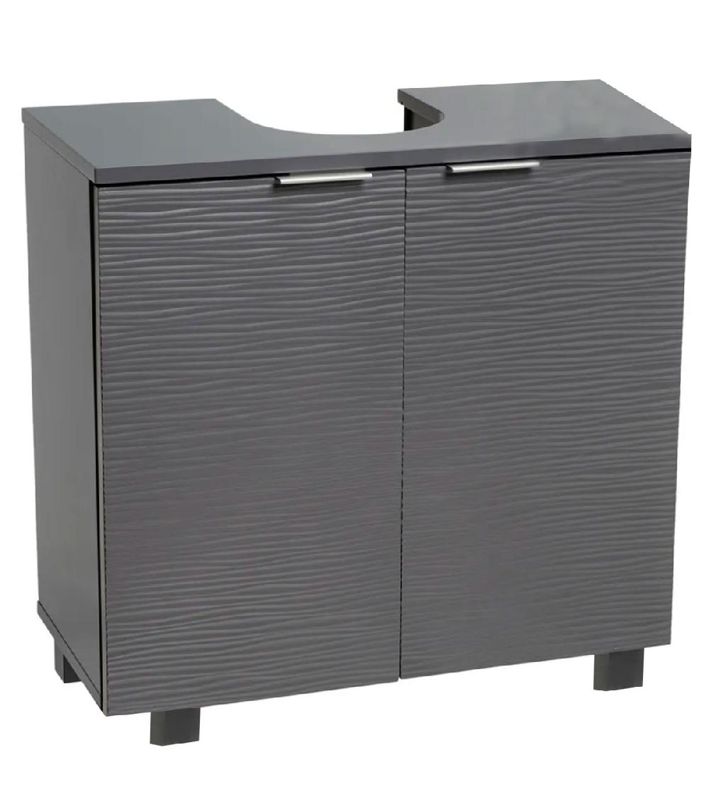 wadiga Meuble salle de bain sous lavabo en bois gris 2 portes 60x30x60cm