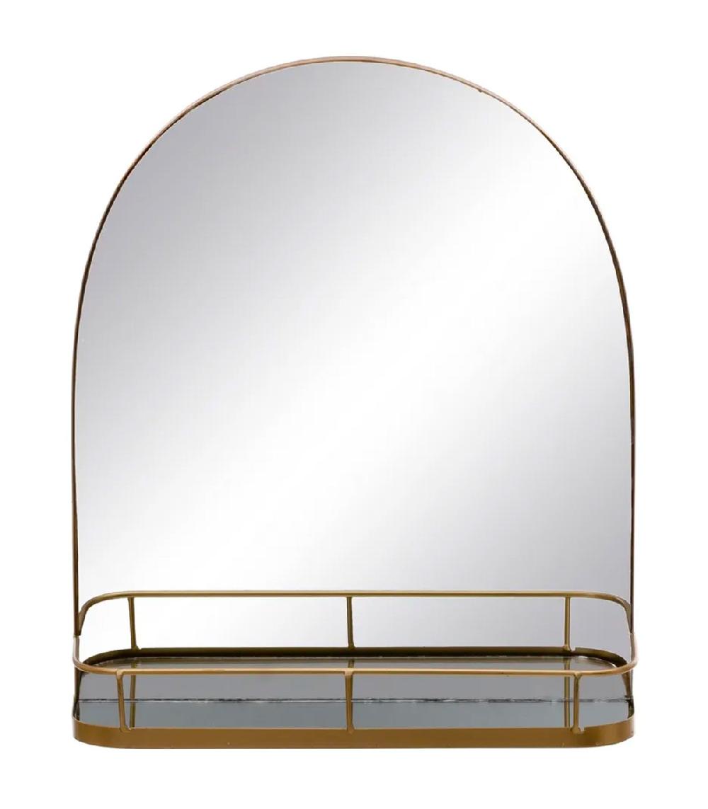 wadiga Miroir classique arche avec étagère en métal doré 40x12x46.5cm