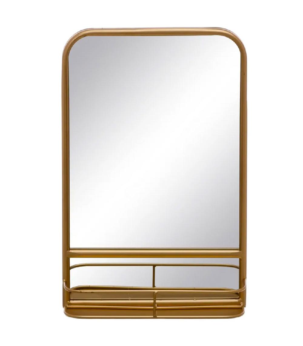 wadiga Miroir classique avec étagère en métal doré 31x9.5x47cm