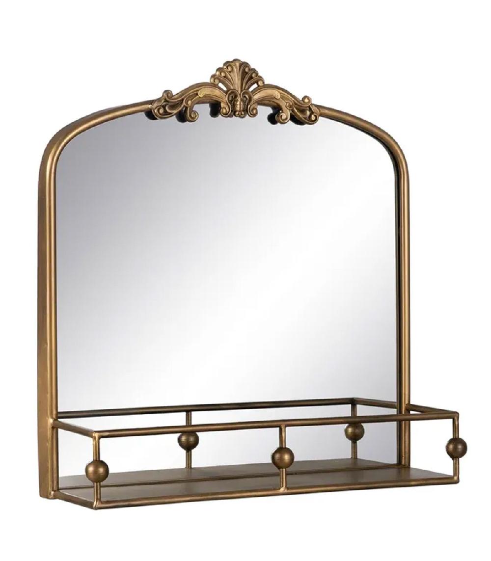 wadiga Miroir classique avec étagère en métal doré 54x16.5x51cm