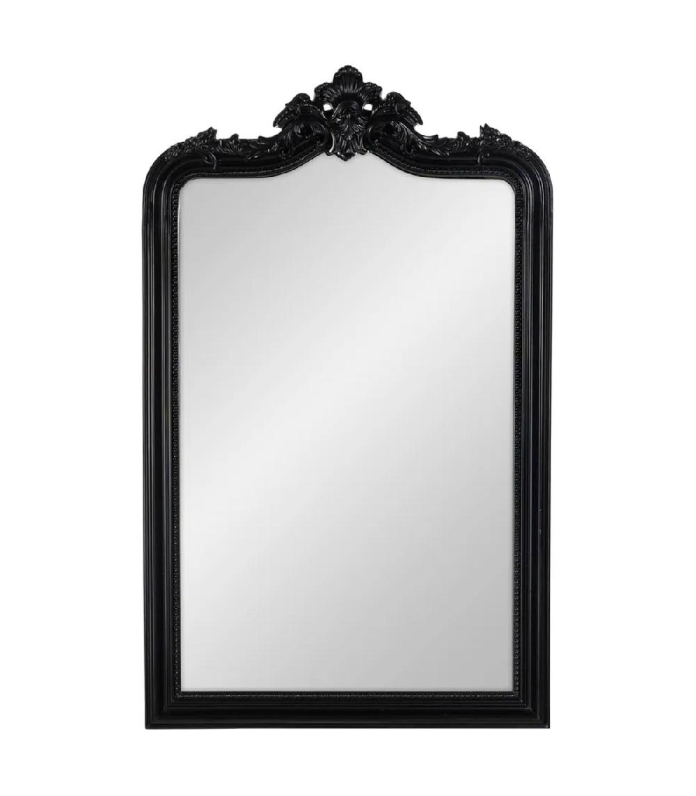 wadiga Miroir classique en bois sculpté noir 80x130cm