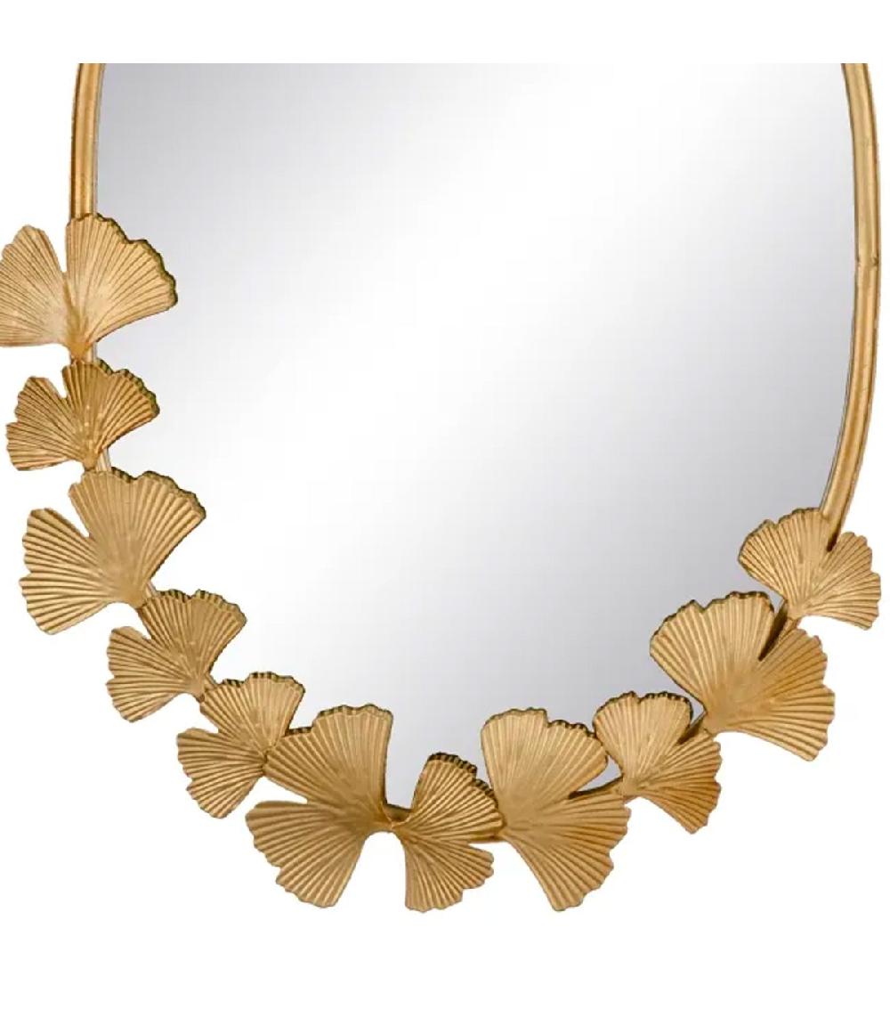 Wadiga Miroir Classique Ovale En Métal Doré Gingko 34x4x42cm