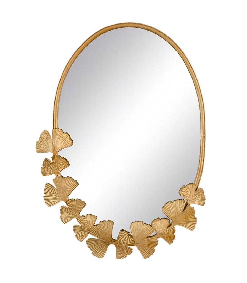 wadiga Miroir classique ovale en métal doré gingko 34x4x42cm