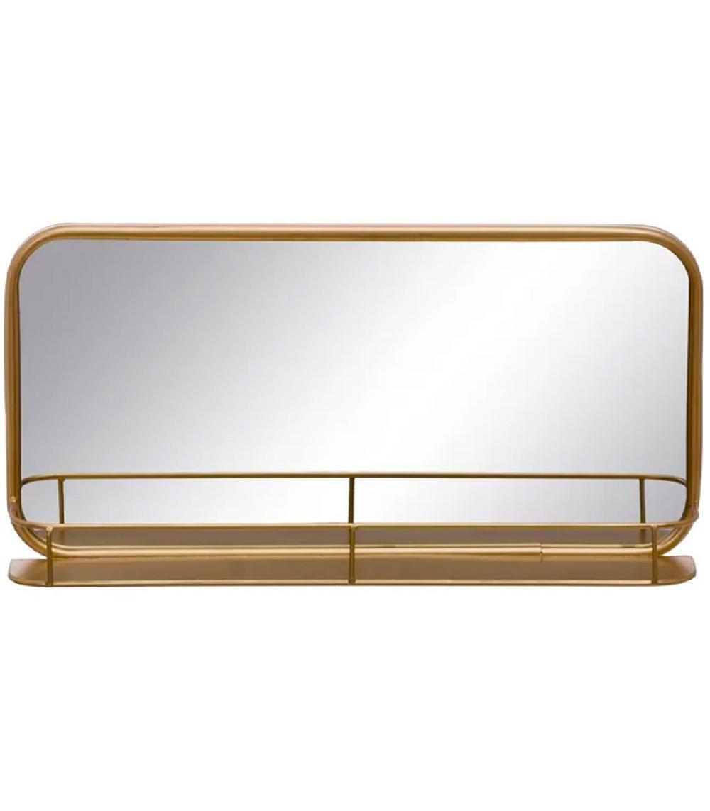 wadiga Miroir classique rectangulaire avec étagère en métal doré 55.5x10.52x28.5cm