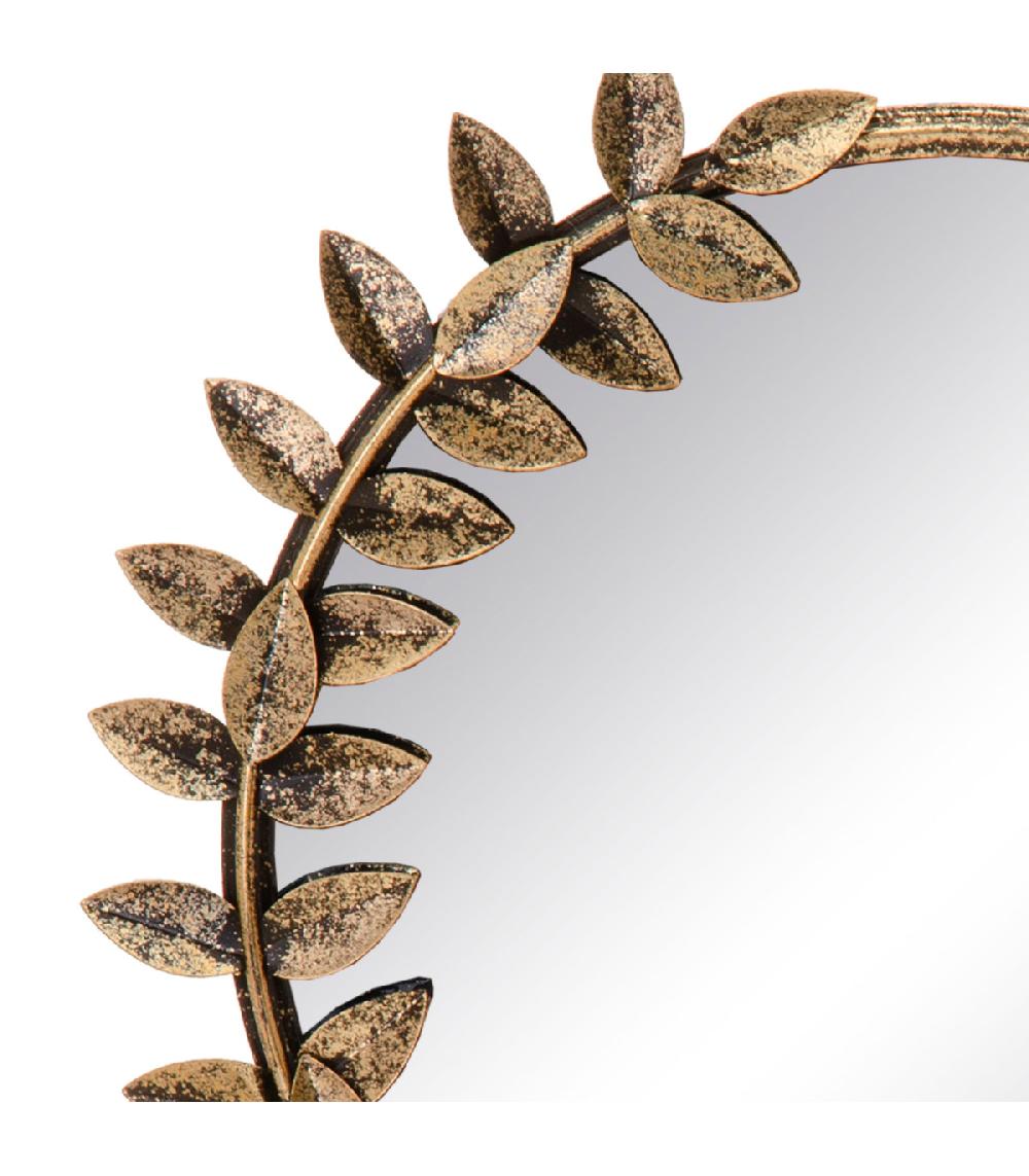 Wadiga Miroir Classique Rond En Métal Doré Laurier 46x3.5x46cm