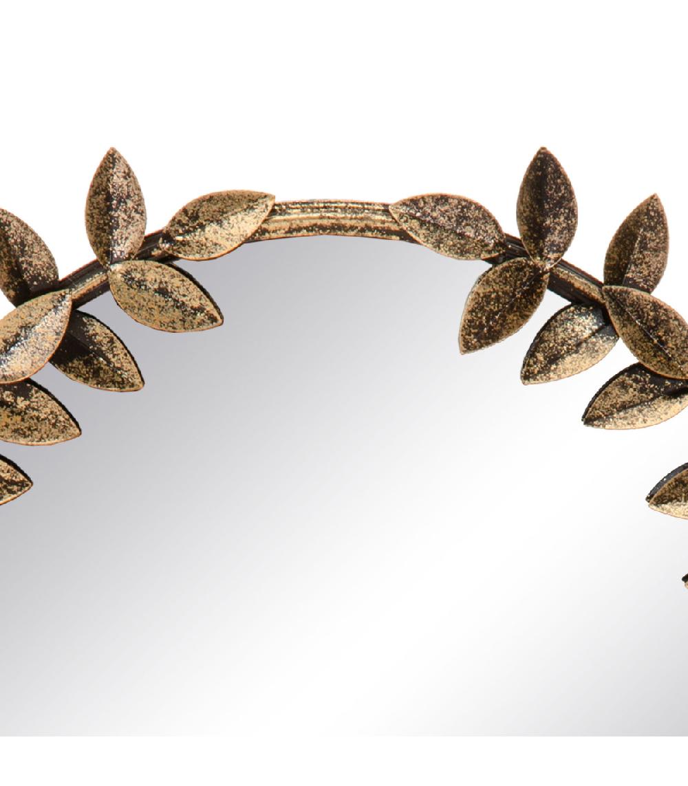 Wadiga Miroir Classique Rond En Métal Doré Laurier 46x3.5x46cm