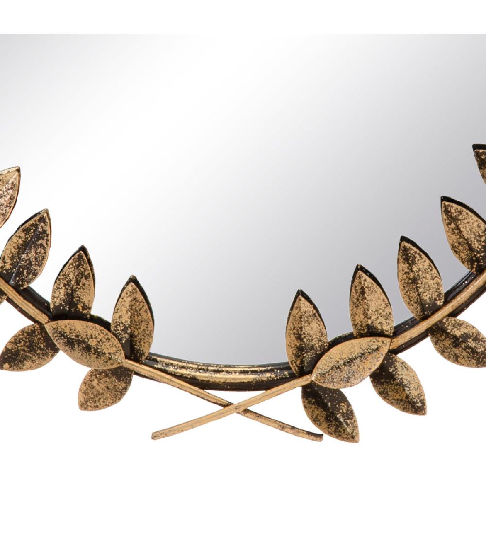 Wadiga Miroir Classique Rond En Métal Doré Laurier 46x3.5x46cm