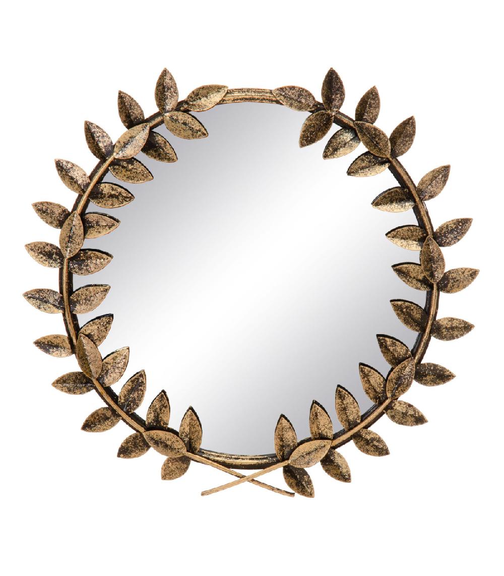 wadiga Miroir classique rond en métal doré laurier 46x3.5x46cm