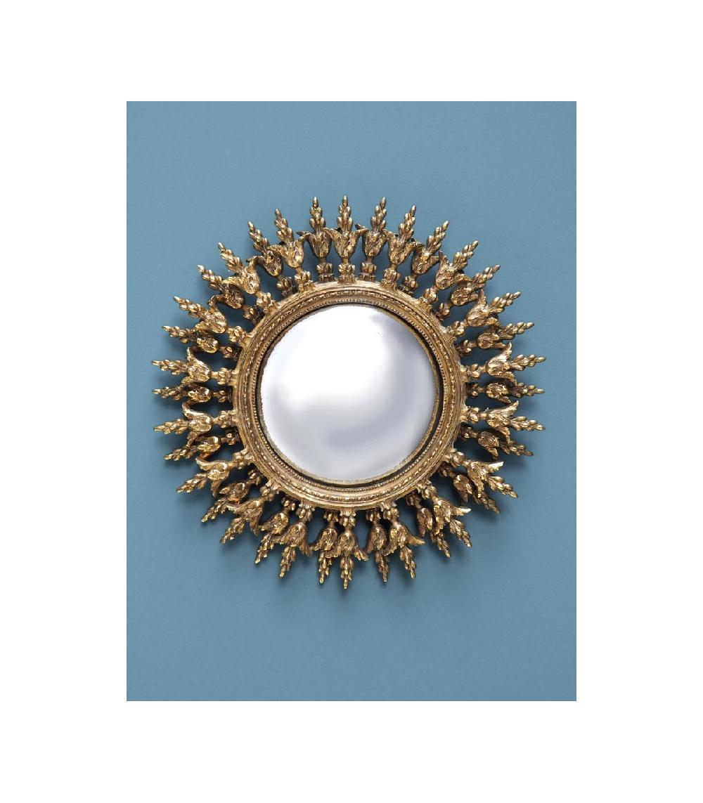 Wadiga Miroir Convexe Doré Mural Rond Résine Soleil - Diamètre 28.5cm