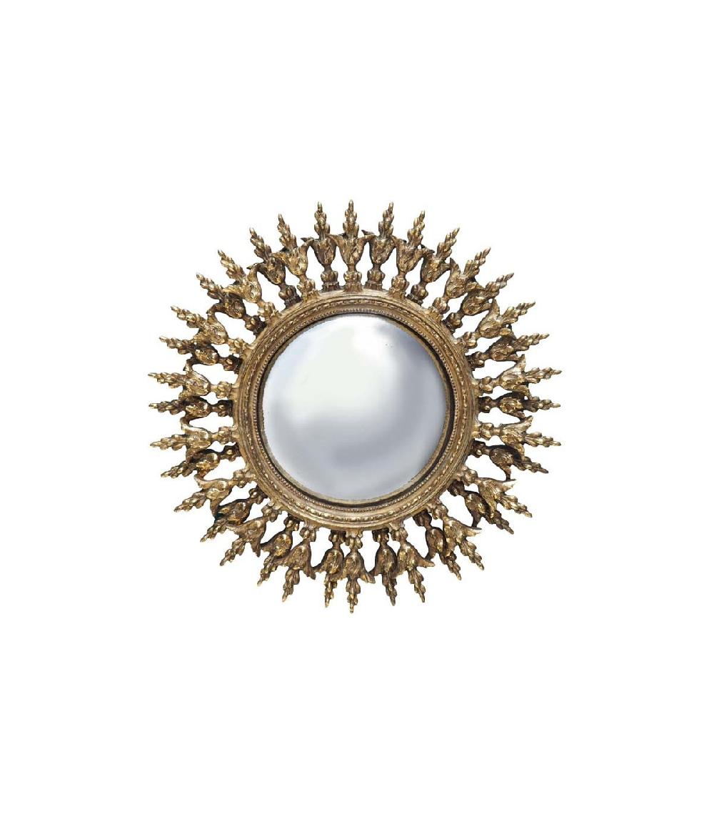 wadiga Miroir Convexe Doré Mural Rond Résine Soleil - Diamètre 28.5cm