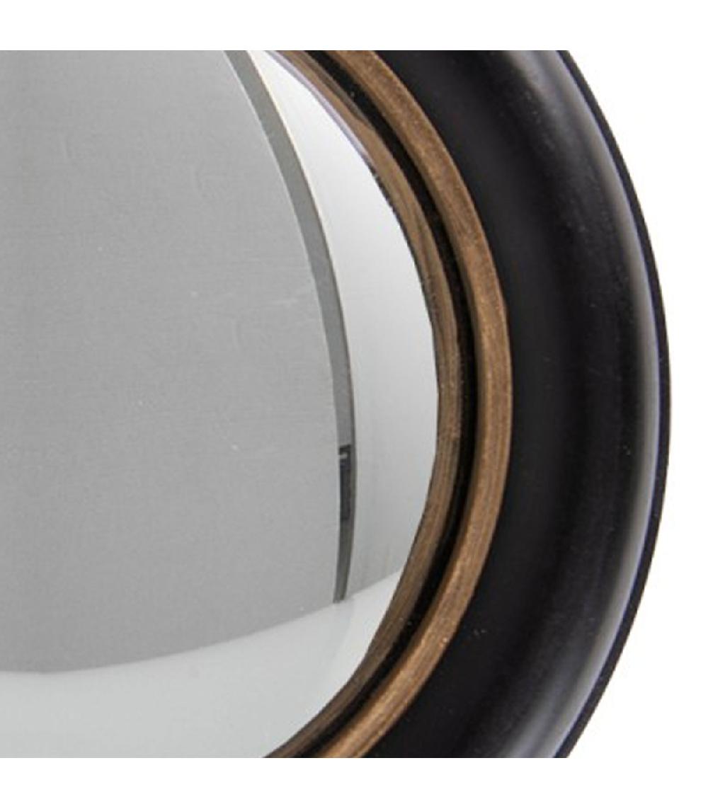 Wadiga Miroir Convexe Mural En Bois Noir Et Doré 23x23x2cm