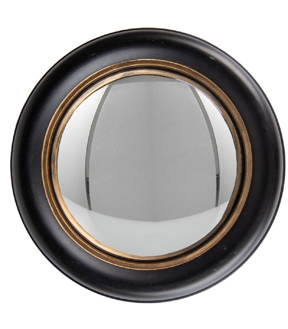 wadiga Miroir convexe mural en bois noir et doré 23x23x2cm