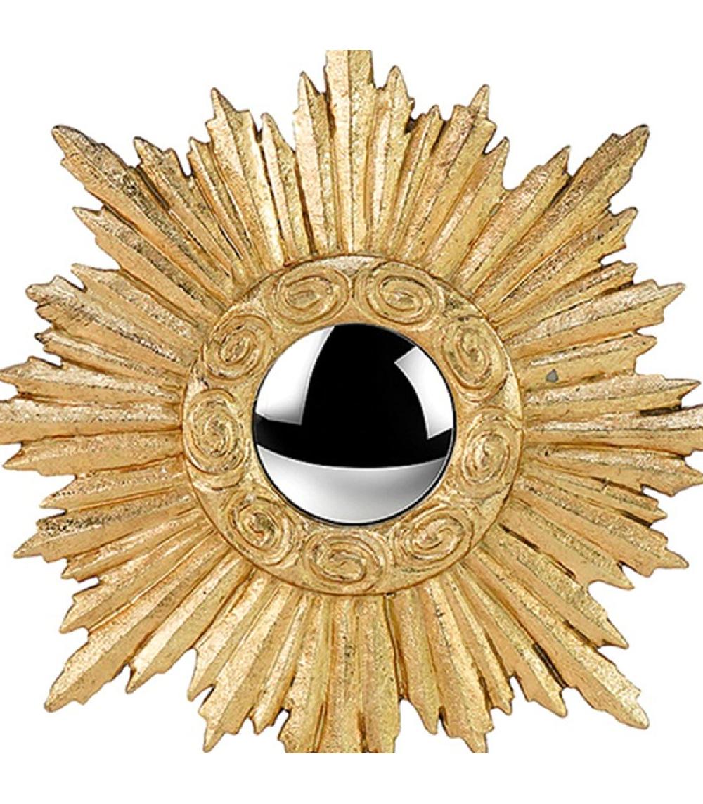 Wadiga Miroir Convexe Mural Rond Résine Doré Soleil Diamètre 14.5cm