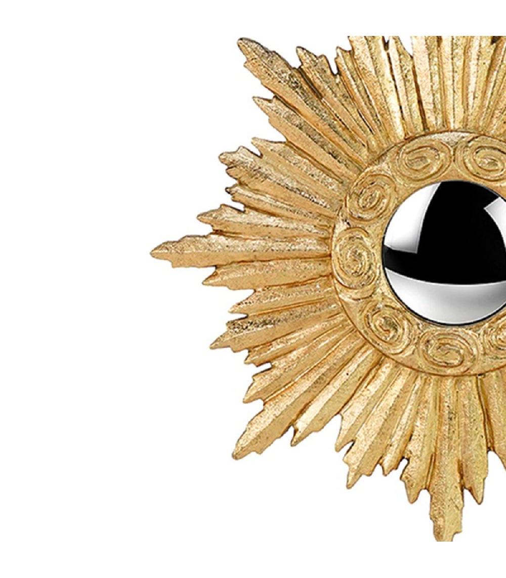 Wadiga Miroir Convexe Mural Rond Résine Doré Soleil Diamètre 14.5cm