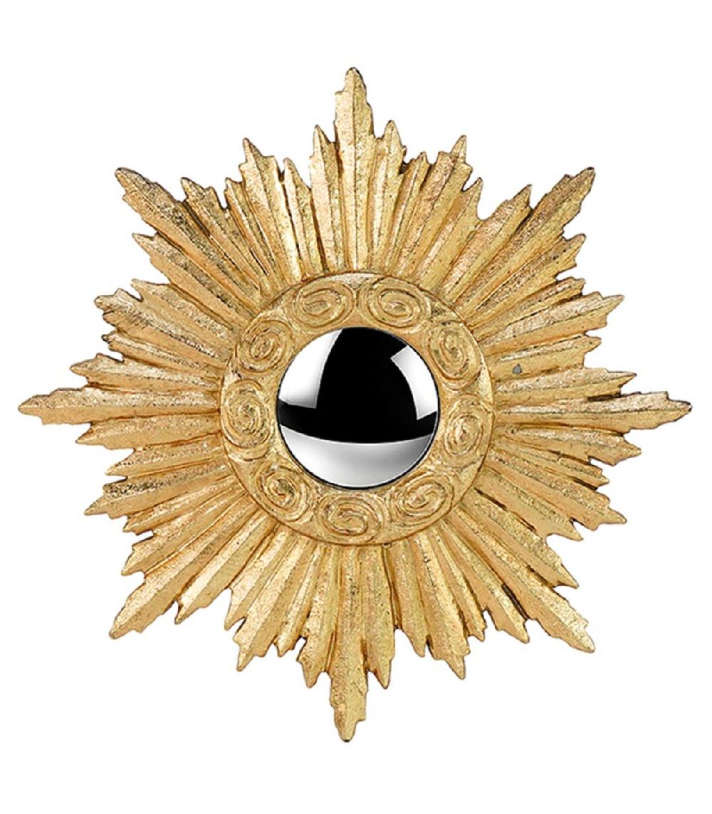 wadiga Miroir convexe mural rond résine doré soleil Diamètre 14.5cm