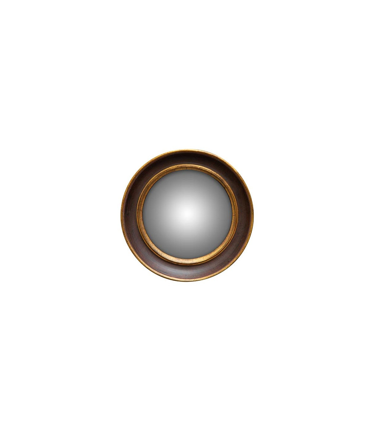 wadiga Miroir Convexe Mural Rond Résine Marron et Doré - Diamètre 17.5cm