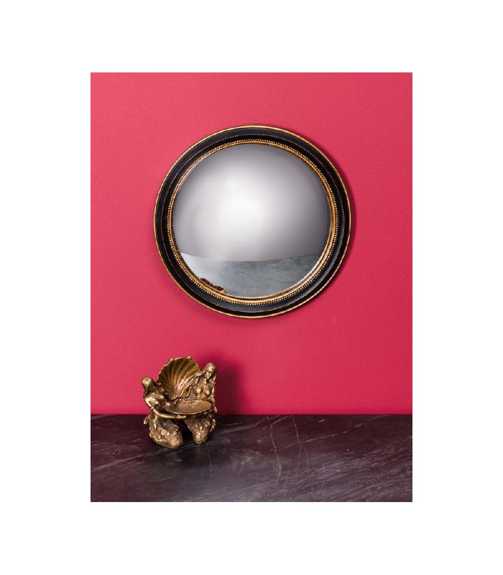 Wadiga Miroir Convexe Mural Rond Résine Noir Et Doré - Diamètre 27cm