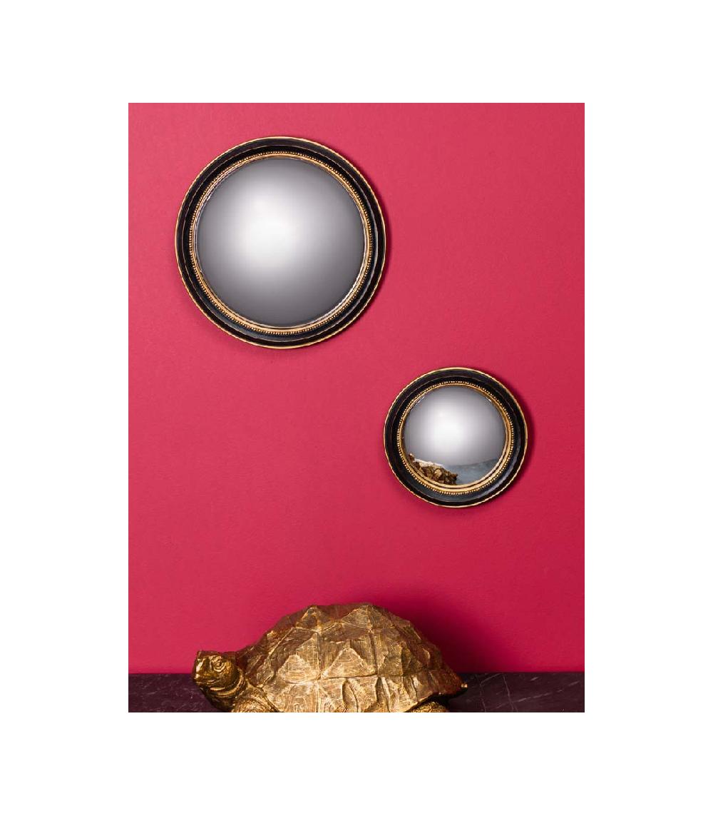 Wadiga Miroir Convexe Mural Rond Résine Noir Et Doré - Diamètre 27cm
