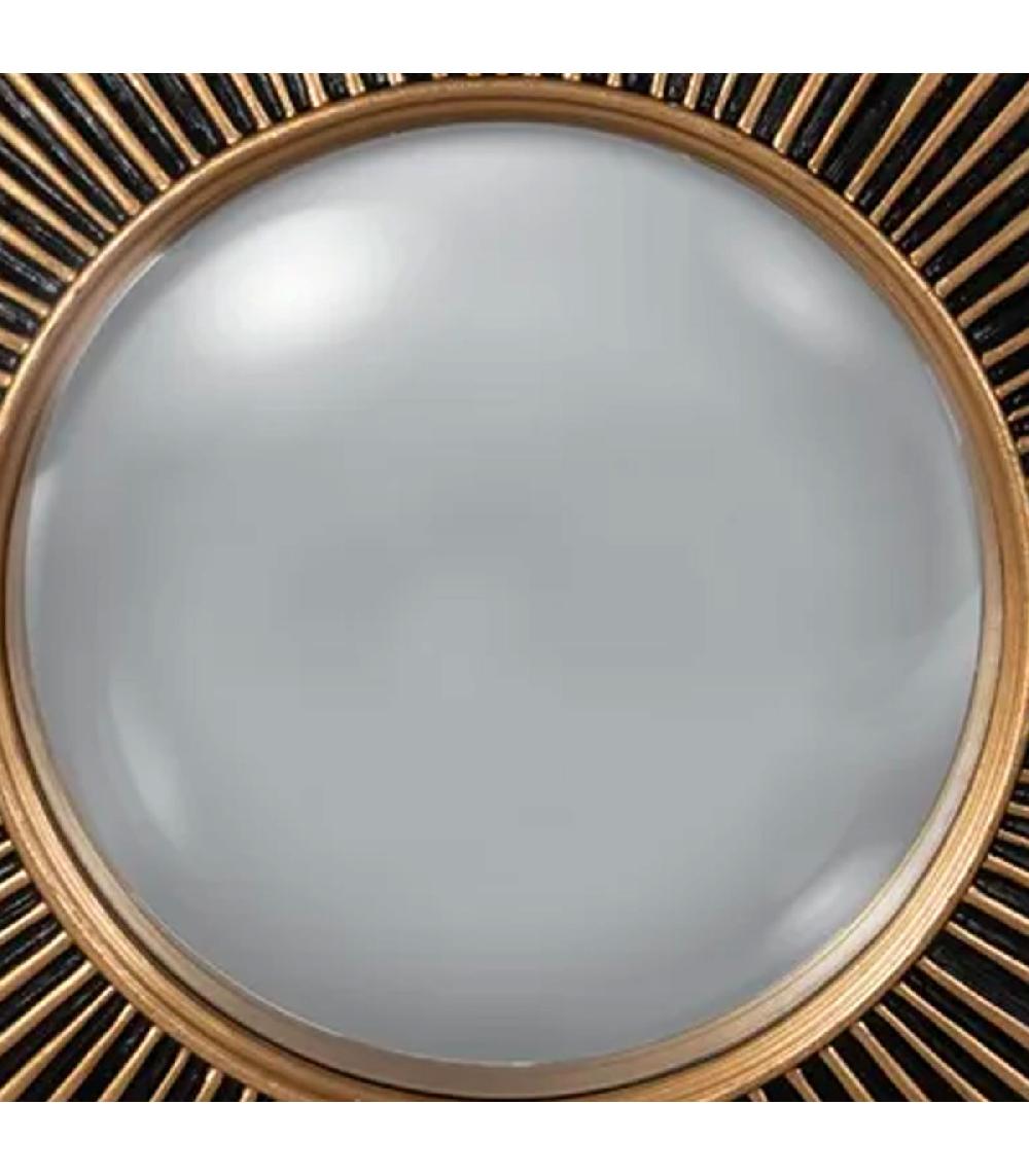 Wadiga Miroir Convexe Soleil Mural Noir Et Doré Résine 30x30x1.8cm