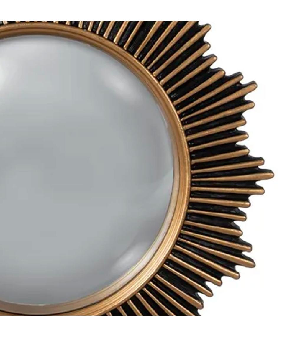 Wadiga Miroir Convexe Soleil Mural Noir Et Doré Résine 30x30x1.8cm