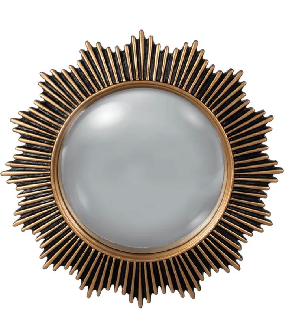 wadiga Miroir convexe soleil mural noir et doré résine 30x30x1.8cm
