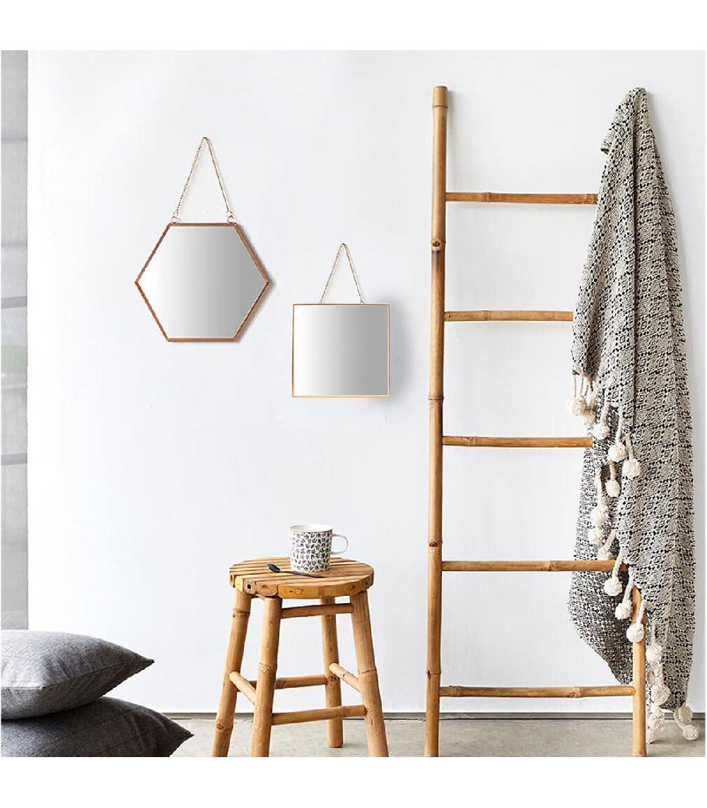 Wadiga Miroir Doré Carré Suspendu Avec Chaînette 17x17cm