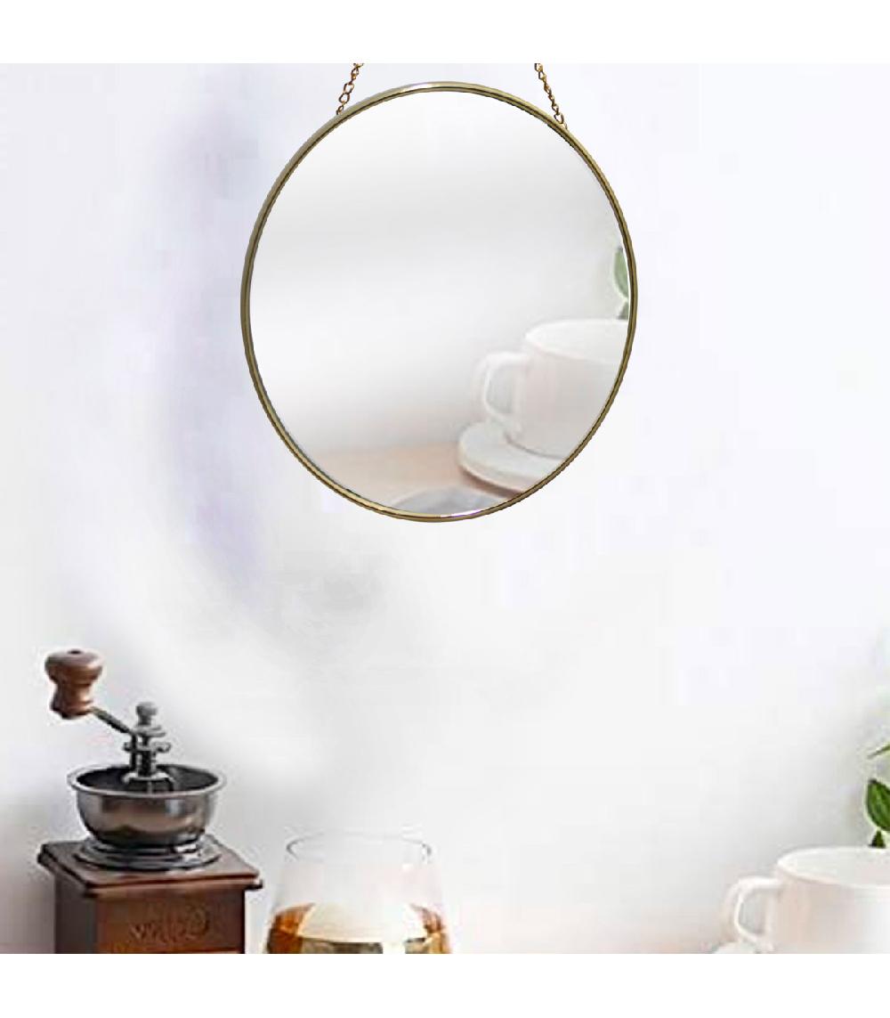 Wadiga Miroir Doré Rond Suspendu Avec Chaînette 24cm