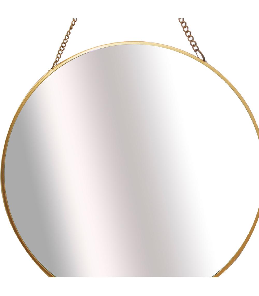 Wadiga Miroir Doré Rond Suspendu Avec Chaînette 24cm
