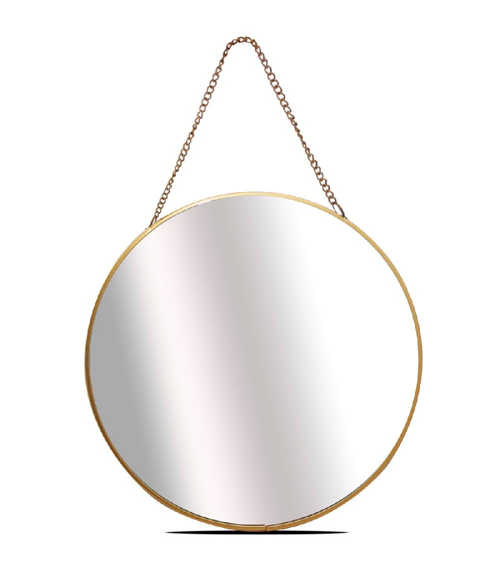 wadiga Miroir doré rond suspendu avec chaînette 24cm
