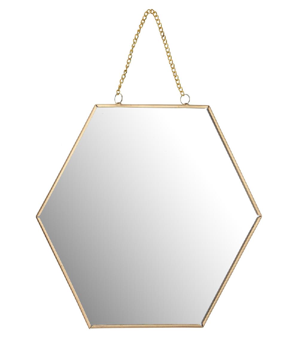 wadiga Miroir Doré Suspendu Forme Alvéole avec Chaînette - 30x26x1cm