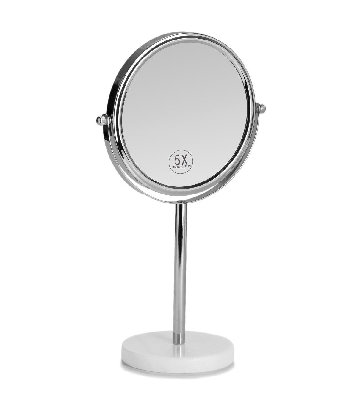 wadiga Miroir Grossissant x5 en Métal Chromé et Base ronde en Marbre Blanc