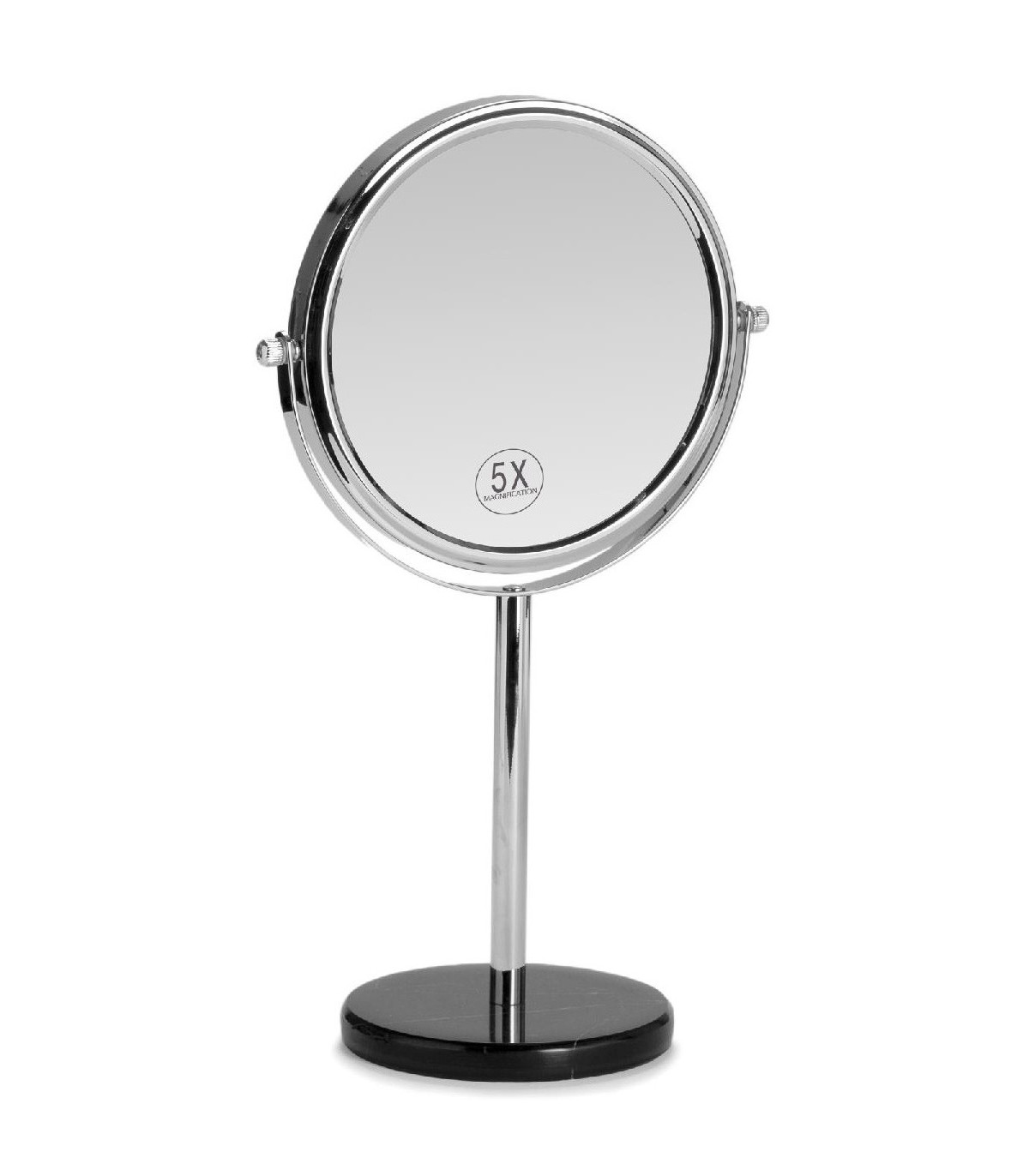 wadiga Miroir Grossissant x5 en Métal Chromé et Base ronde en Marbre Noir