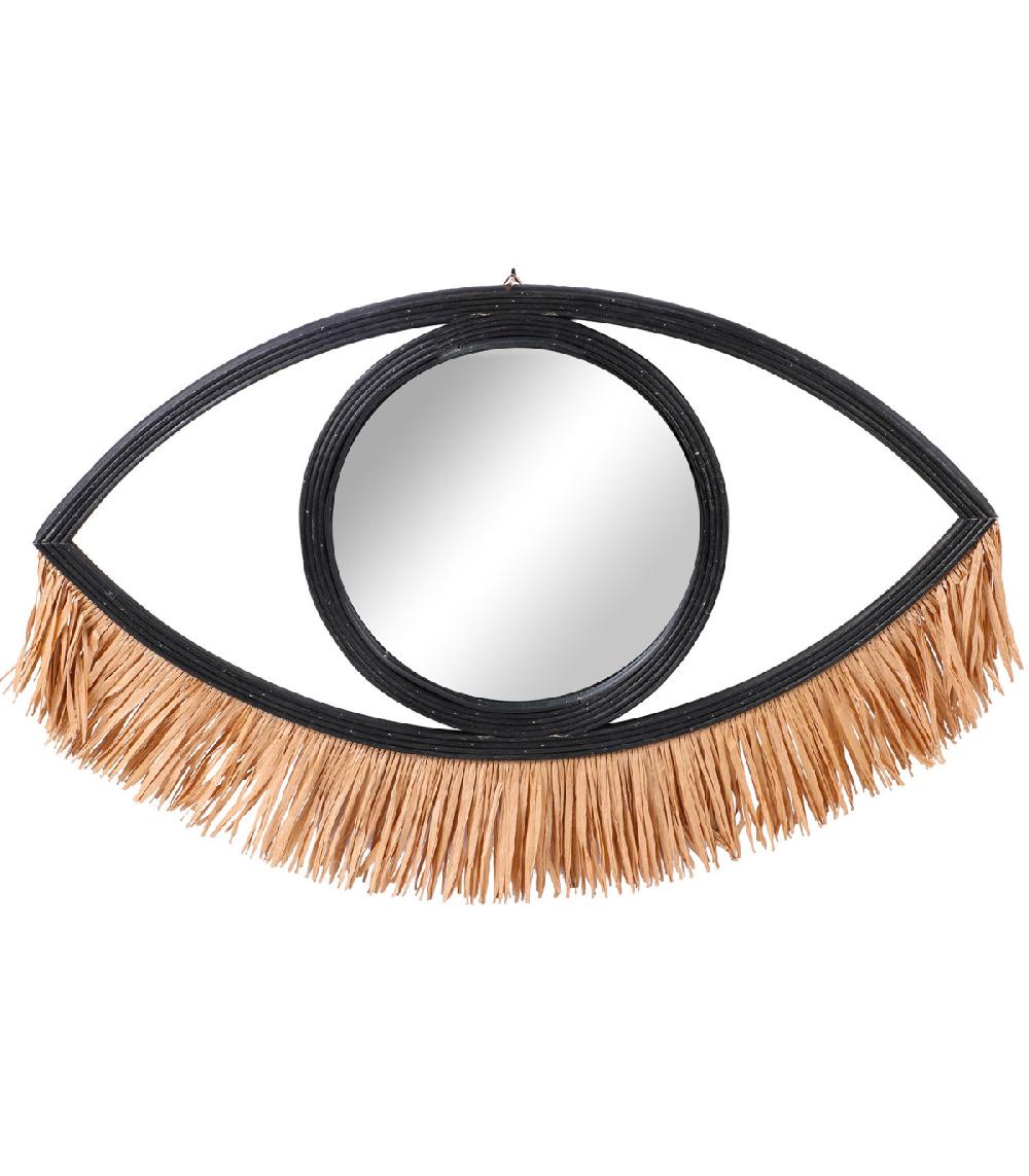 wadiga Miroir mural oeil en rotin noir et raphia 40x31cm