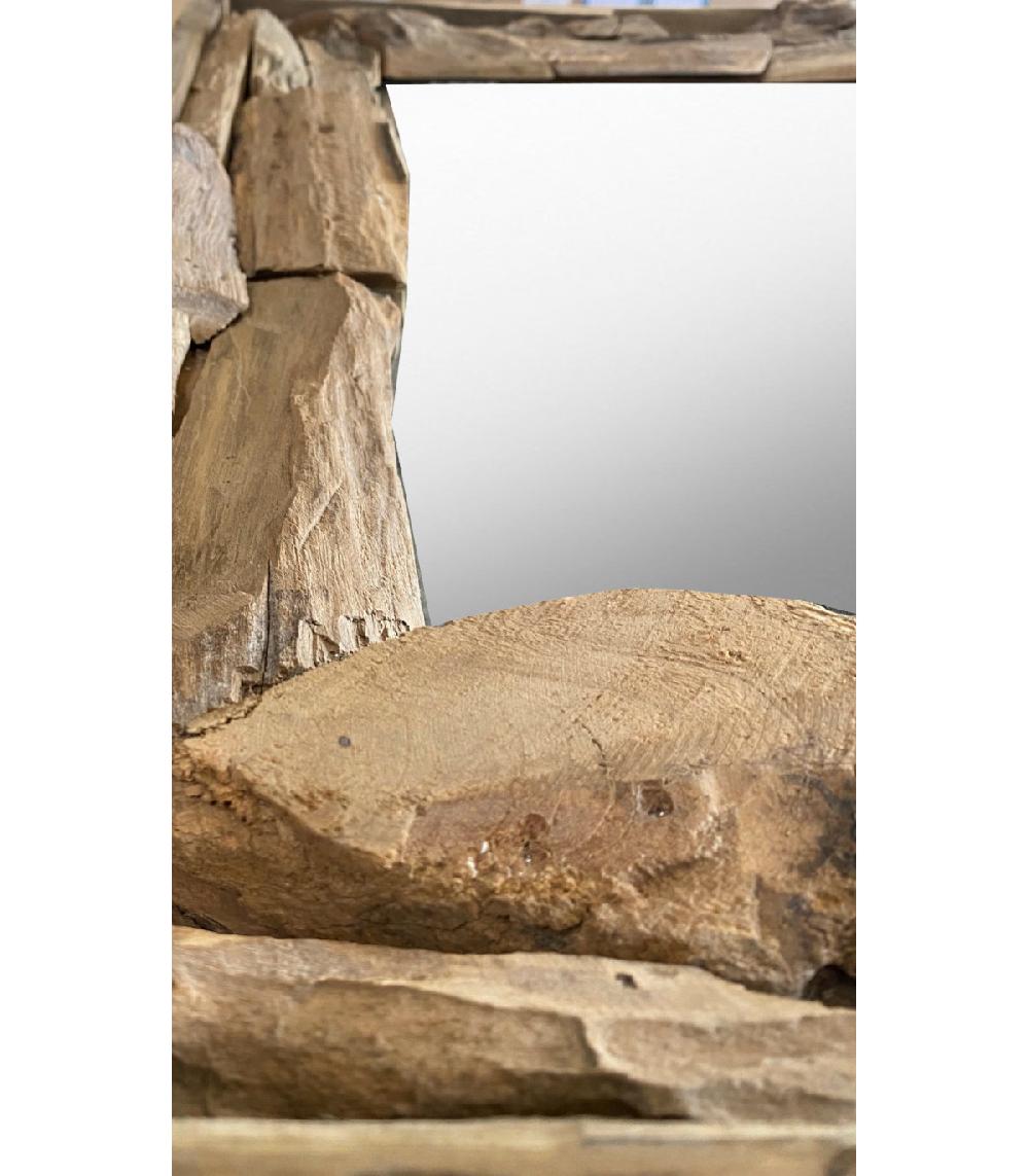 Wadiga Miroir Mural Rectangulaire En Bois Teck Recyclé Rustique - 72x51cm