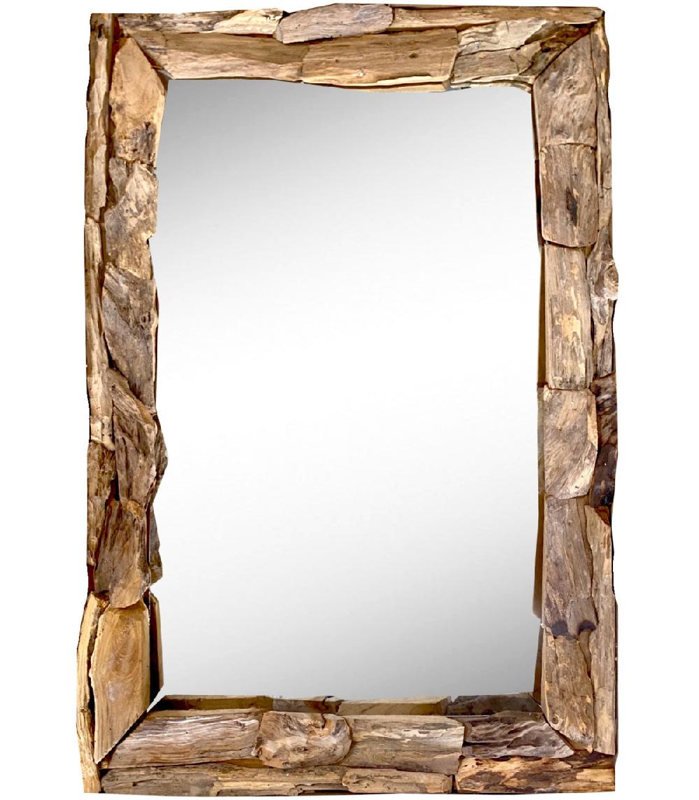 wadiga Miroir Mural Rectangulaire en Bois Teck Recyclé Rustique - 72x51cm